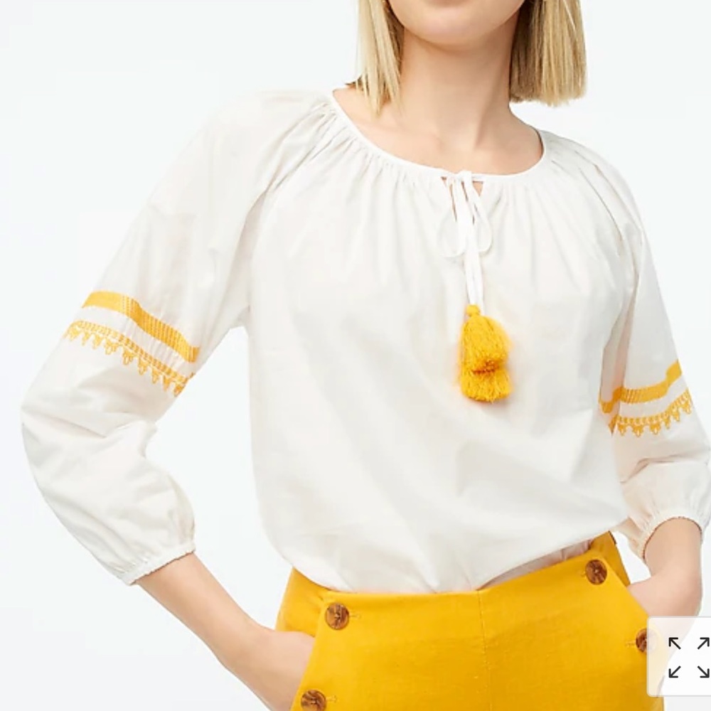 J. Crew Raglan cotton popover top embroidered hem